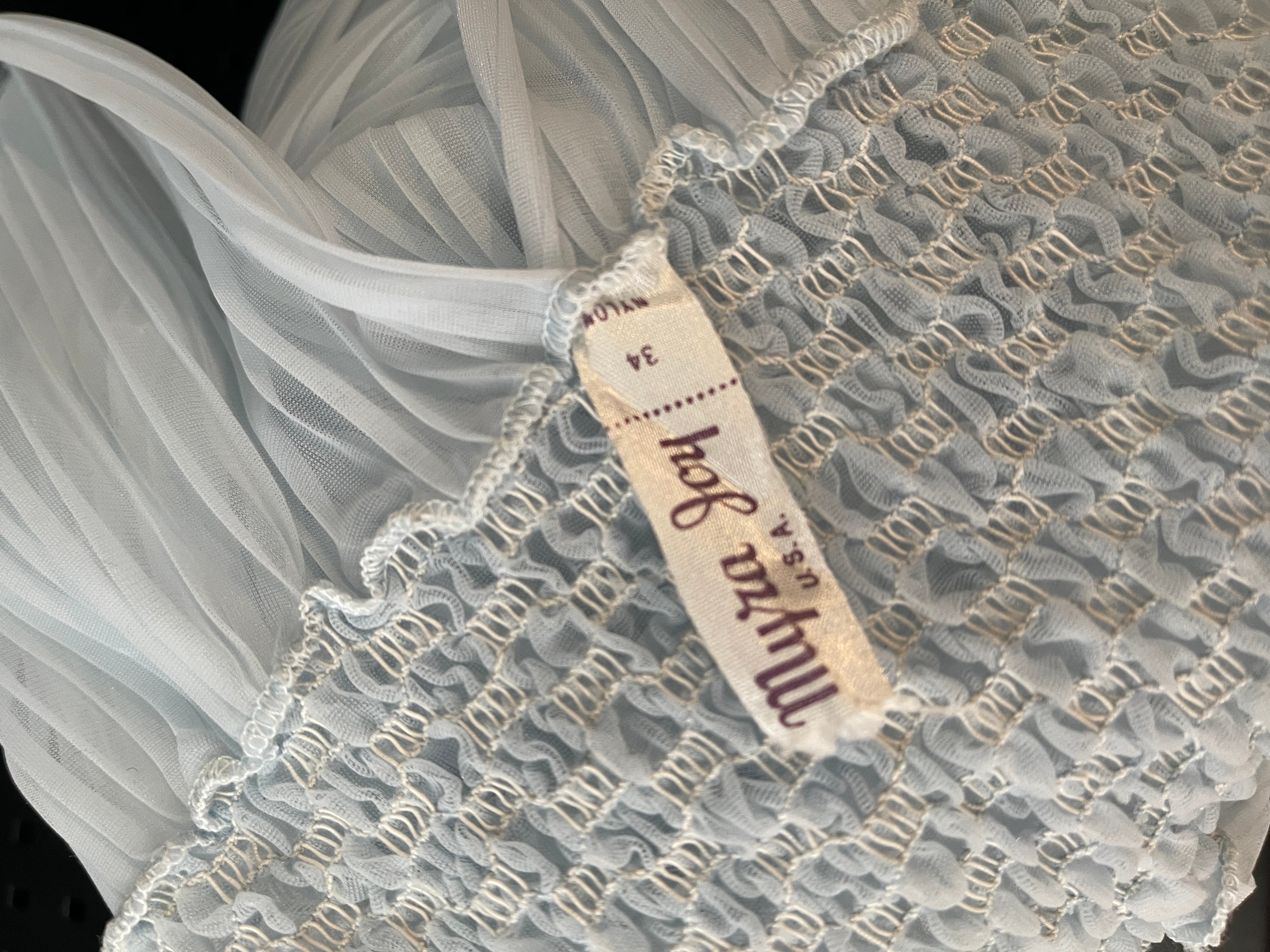 VTG 1960s Nylon Crinkle Pleated SHEER Dress or Lingerie, Elastic waist ICE BLUE