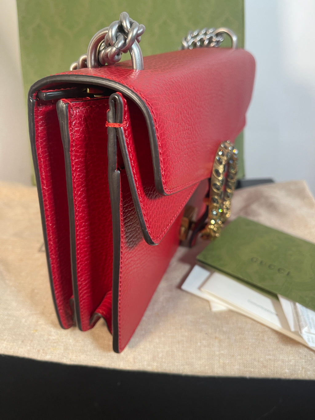 GUCCI Dionysus RED Purse/ Bag Jeweled Clasp Exc Cond. Box & SAKS Receipt