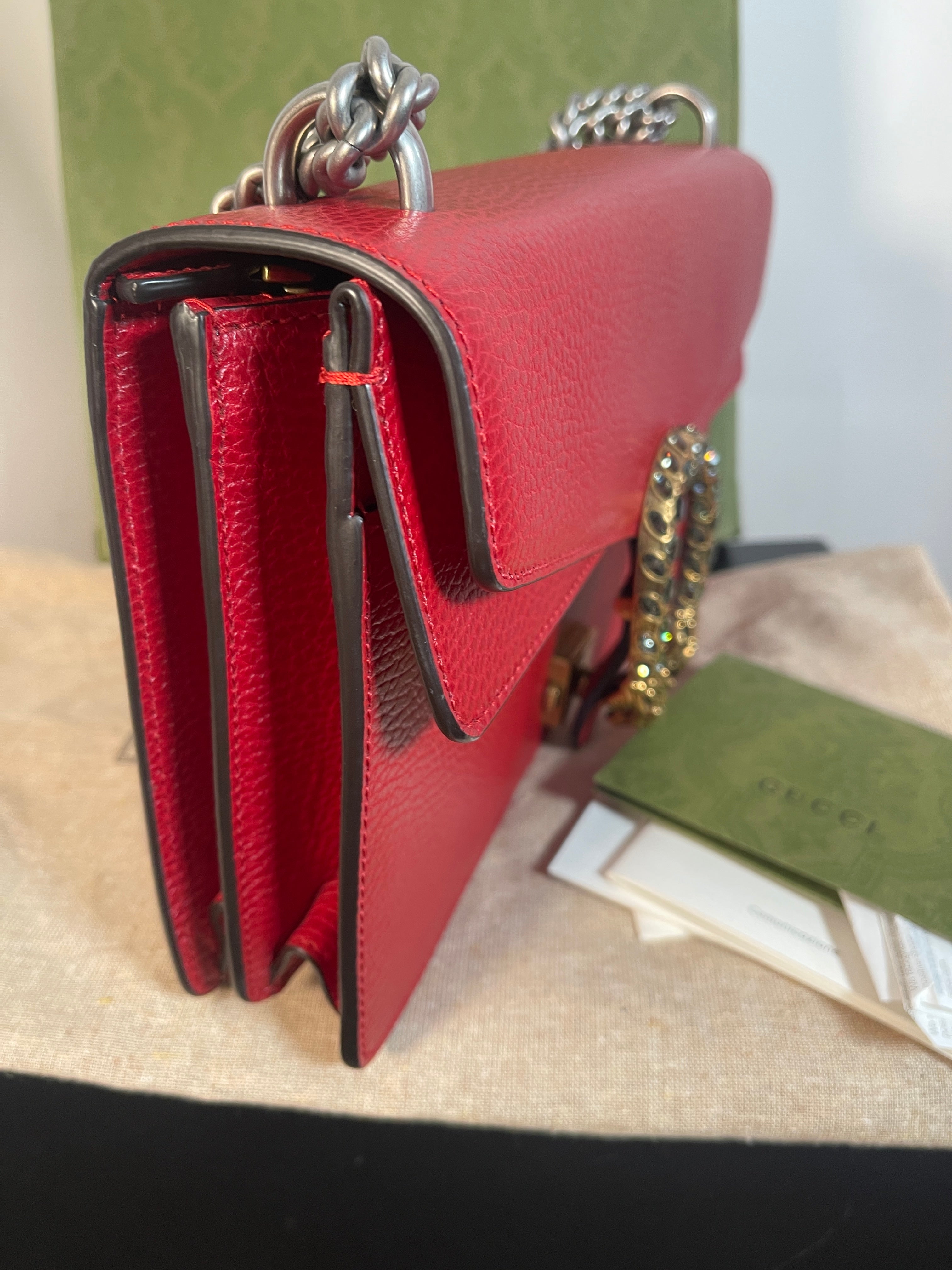 GUCCI Dionysus RED Purse/ Bag Jeweled Clasp Exc Cond. Box & SAKS Receipt