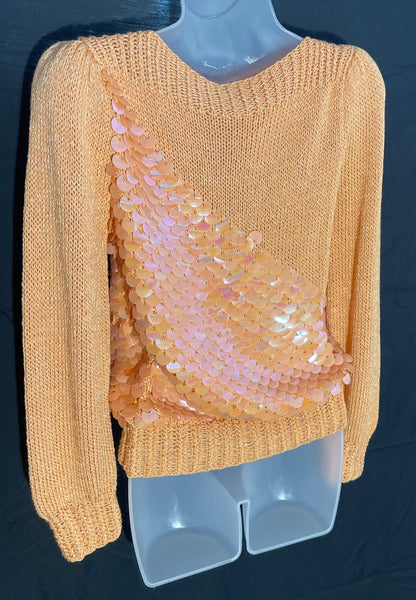 Vtg 80's Peach Sequin Sweater