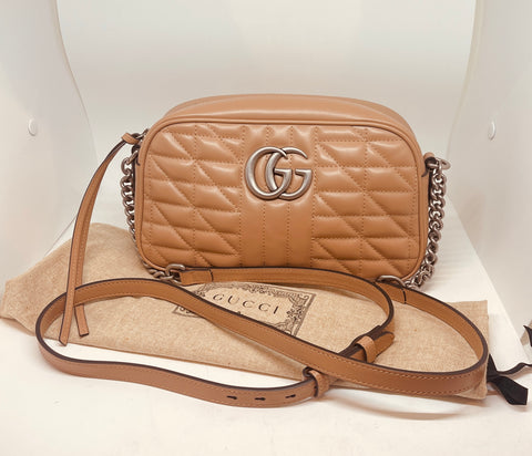 GUCCI Marmont Beige ARIA Leather Crossbody Bag/Purse AUTHENTIC & EXCELLENT
