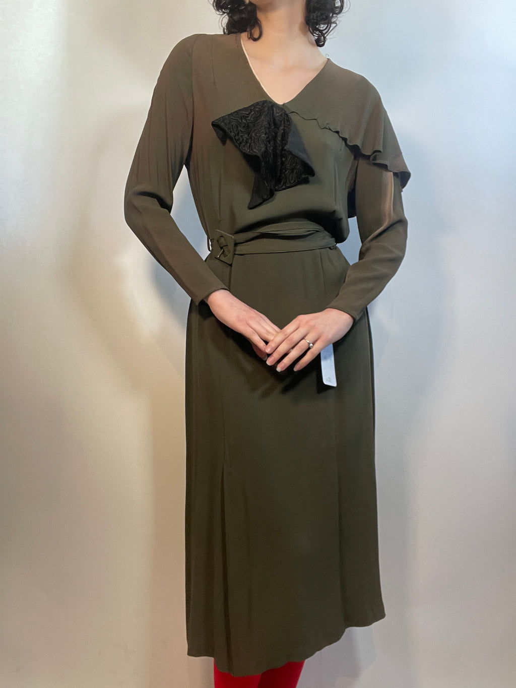 1930s Green Crepe w/Belt, Faded, AS IS