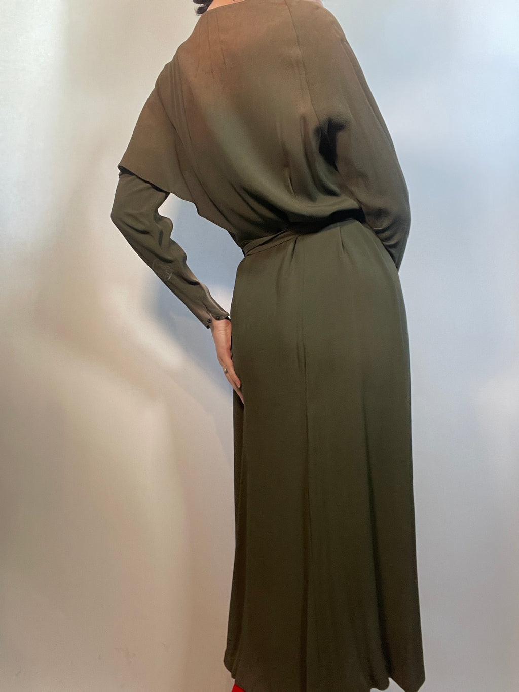 1930s Green Crepe w/Belt, Faded, AS IS