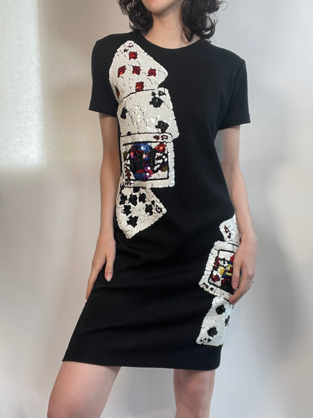 Vtg 90s Dress w/ SEQUINED PLAYING CARDS / Party/ Casino/ Last Vegas/FUN!