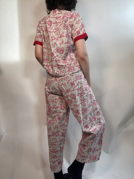 Vtg 1930s Cotton BEACH PAJAMAS Novelty Print