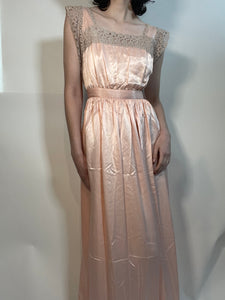 1940s Pink Rayon Satin and Lace Slip Dress