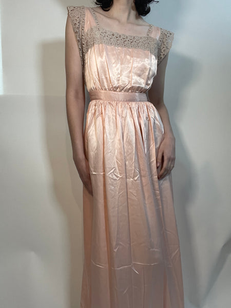 1940s Pink Rayon Satin and Lace Slip Dress