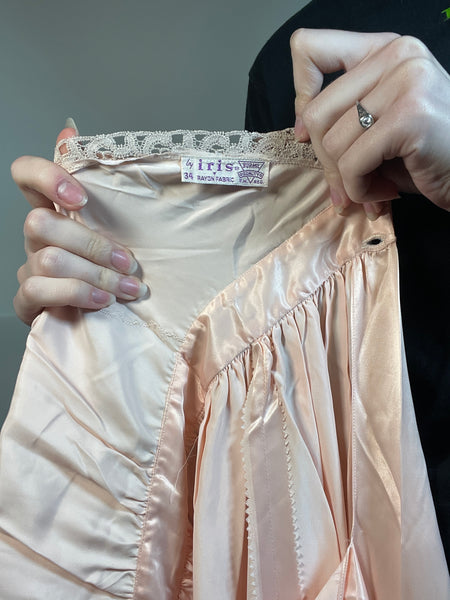 1940s Pink Rayon Satin and Lace Slip Dress