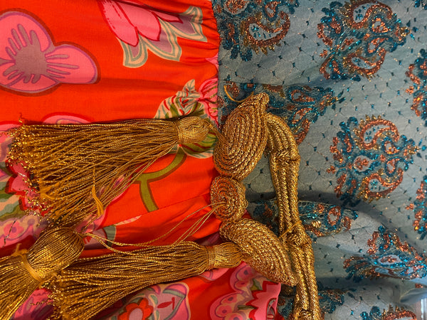 70s WILD  Brocade & Silk Print JUMPSUIT w/ Scarf