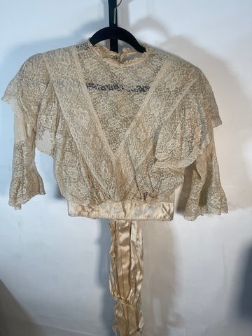 VTG Victorian Lace & Cotton Bodice Top Blouse