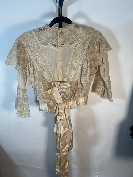 VTG Victorian Lace & Cotton Bodice Top Blouse