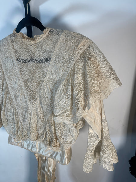 VTG Victorian Lace & Cotton Bodice Top Blouse