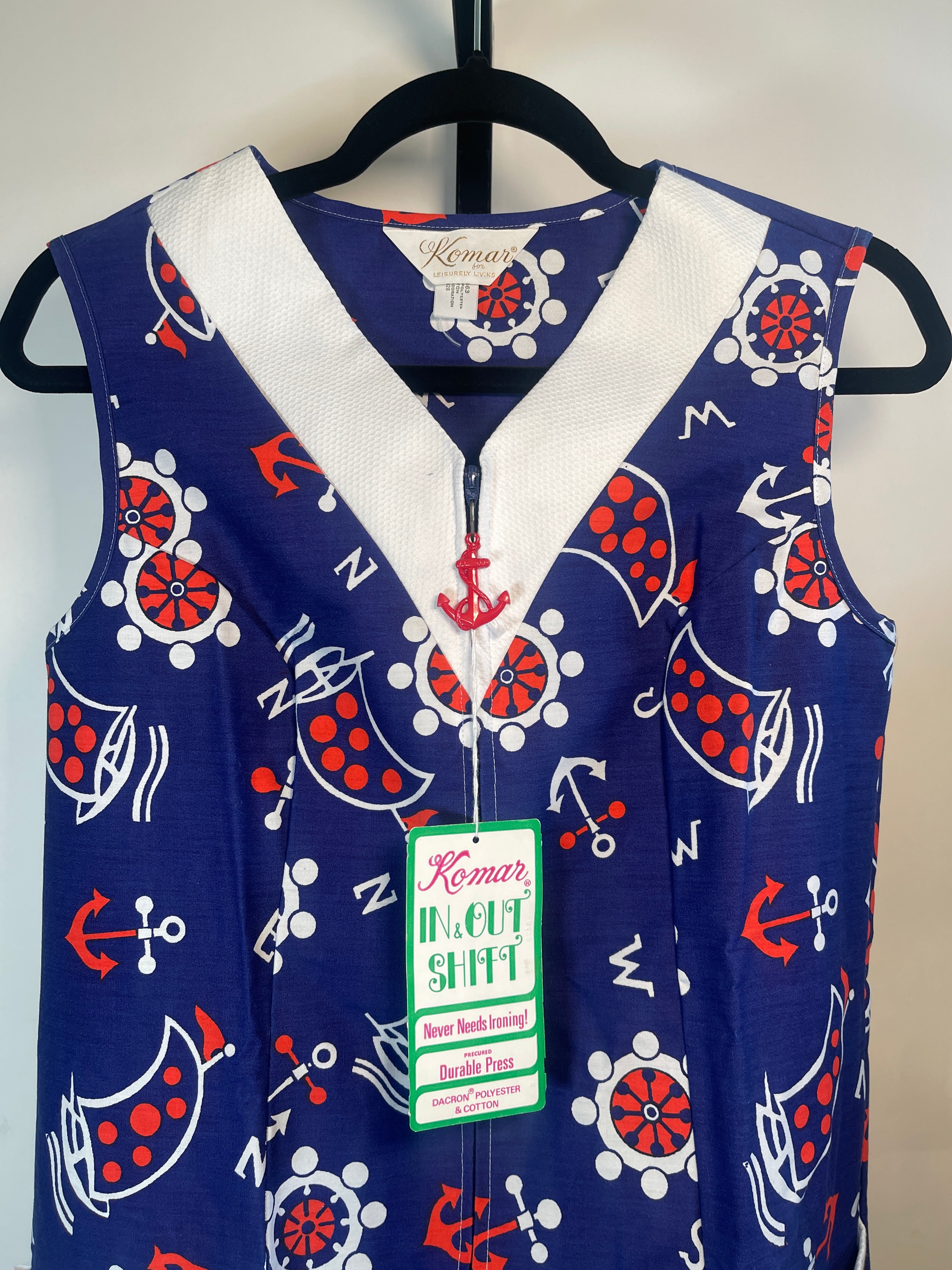 Vtg New OLD STORE Stock 1970s Summer Shift Nautical Novelty Print Dress  CUTE!