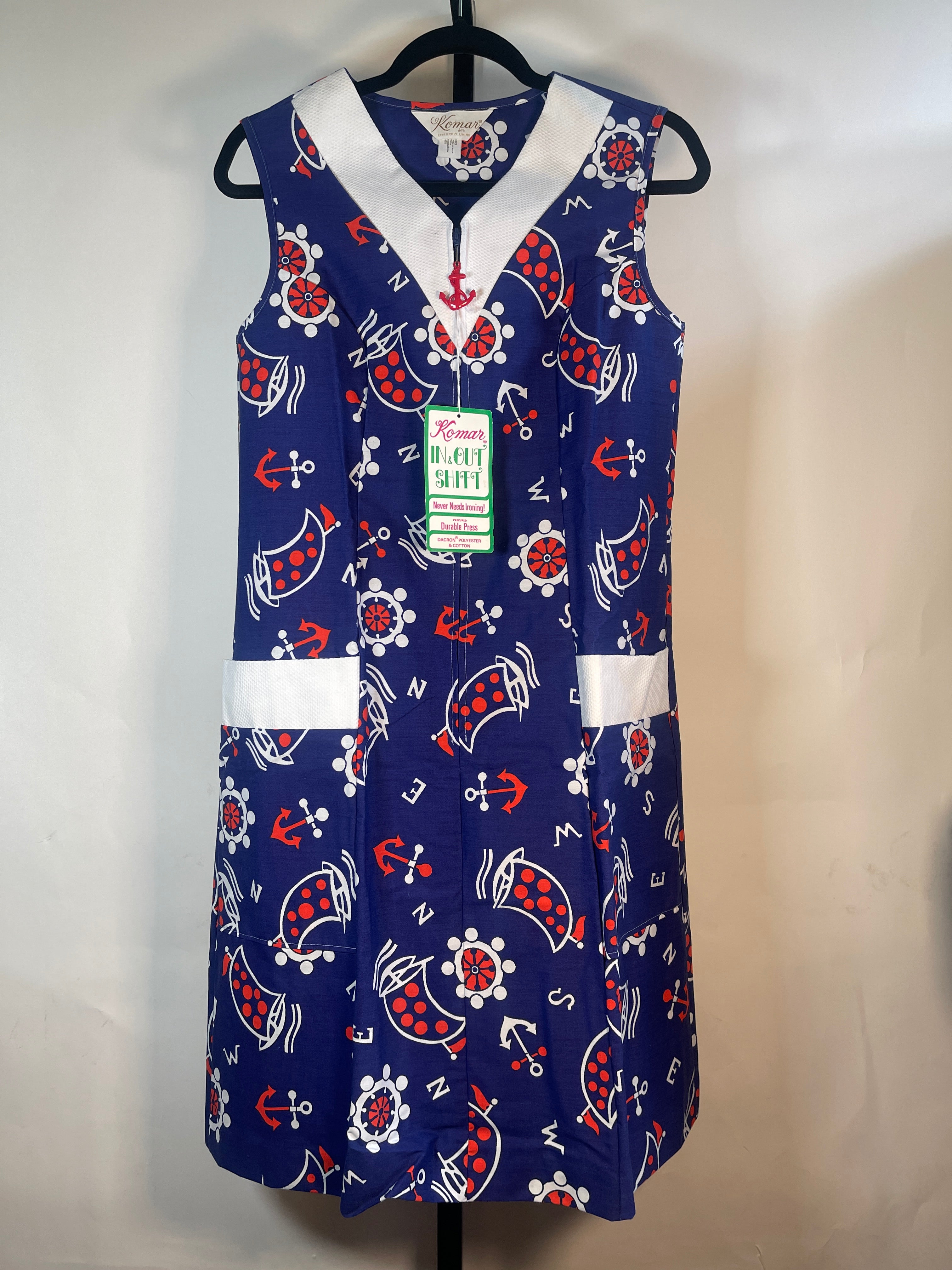 Vtg New OLD STORE Stock 1970s Summer Shift Nautical Novelty Print Dress  CUTE!