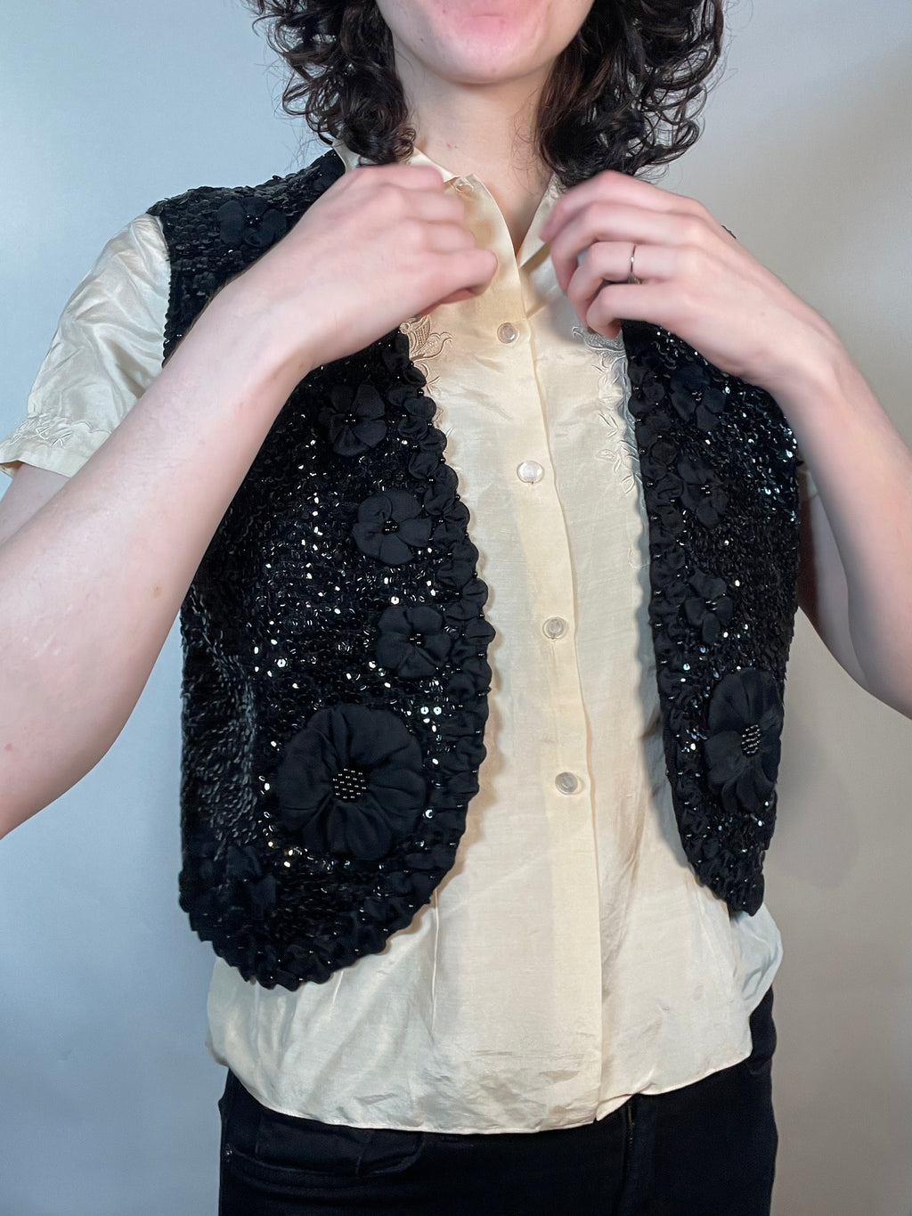 VTG 70s  Black Sequined Vest