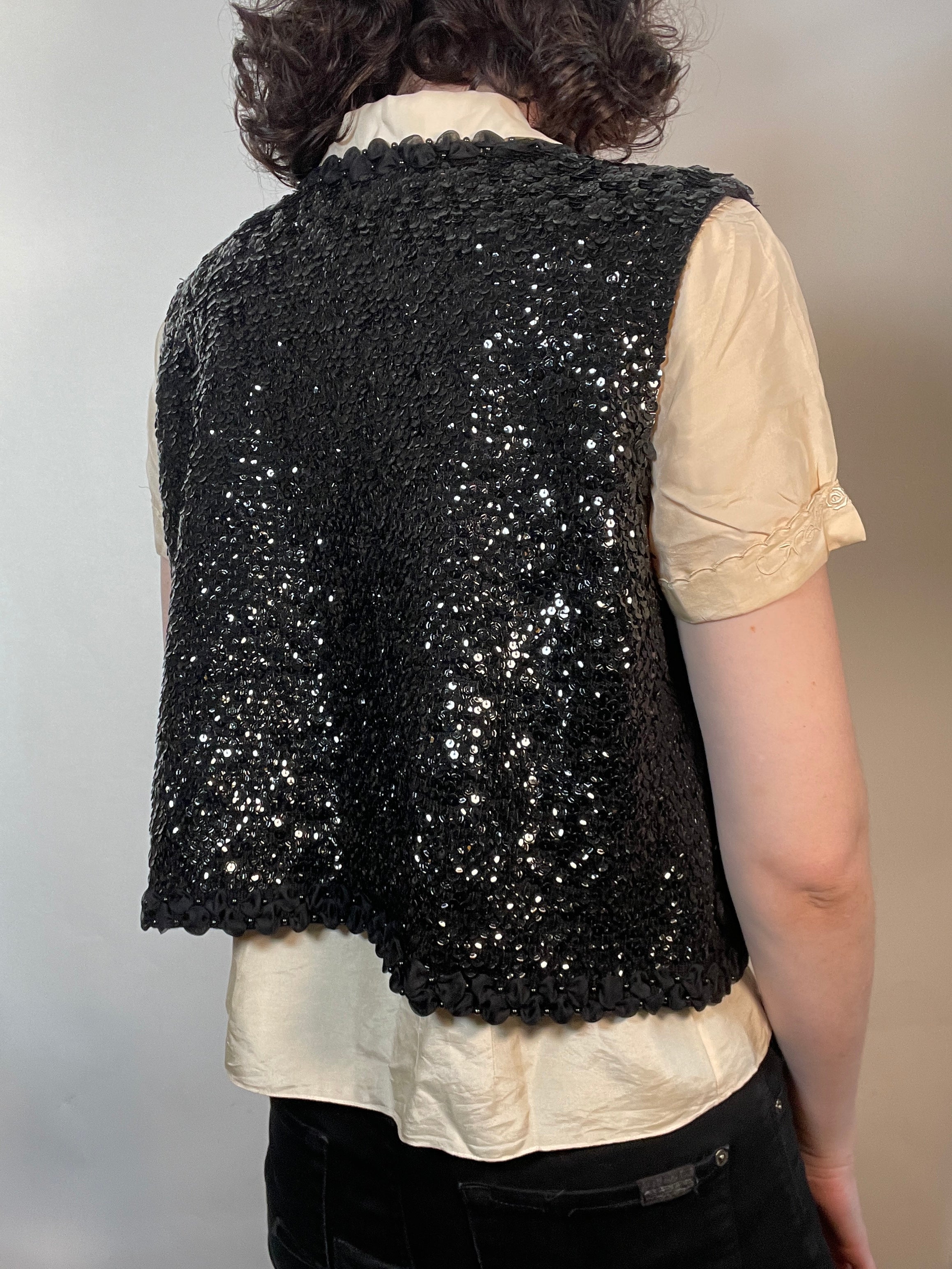 VTG 70s  Black Sequined Vest