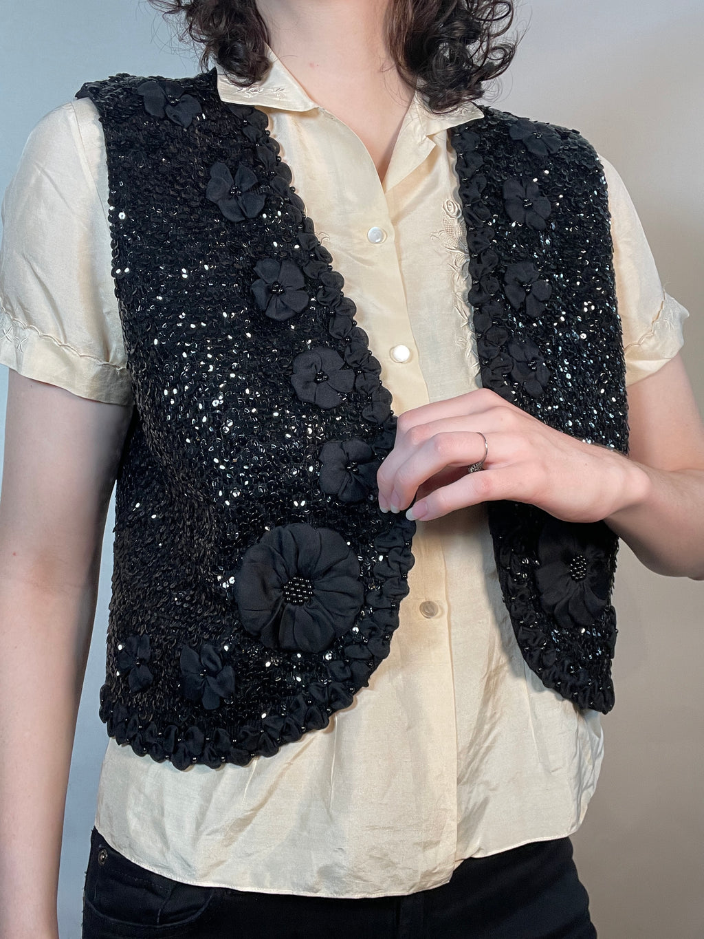 VTG 70s  Black Sequined Vest