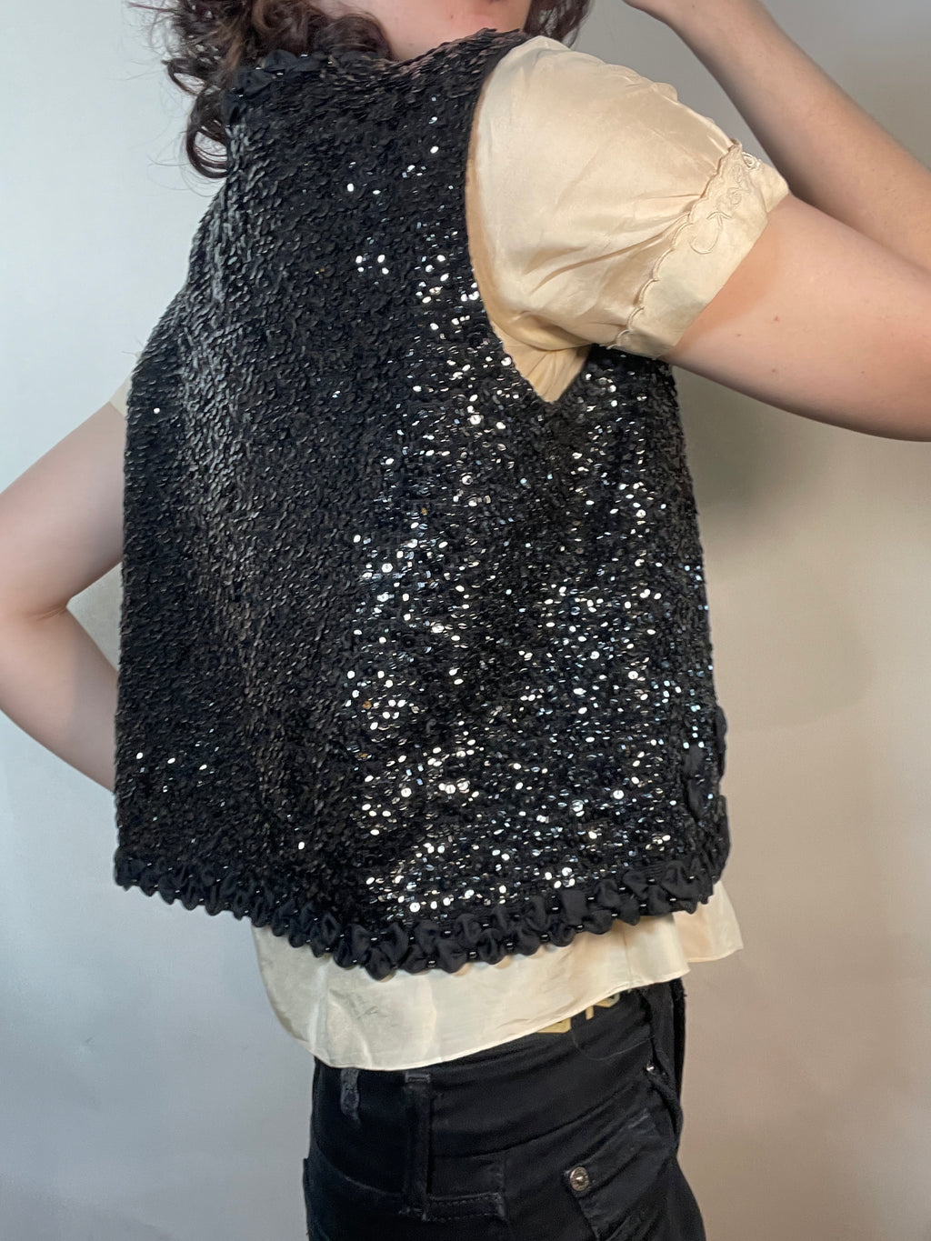 VTG 70s  Black Sequined Vest