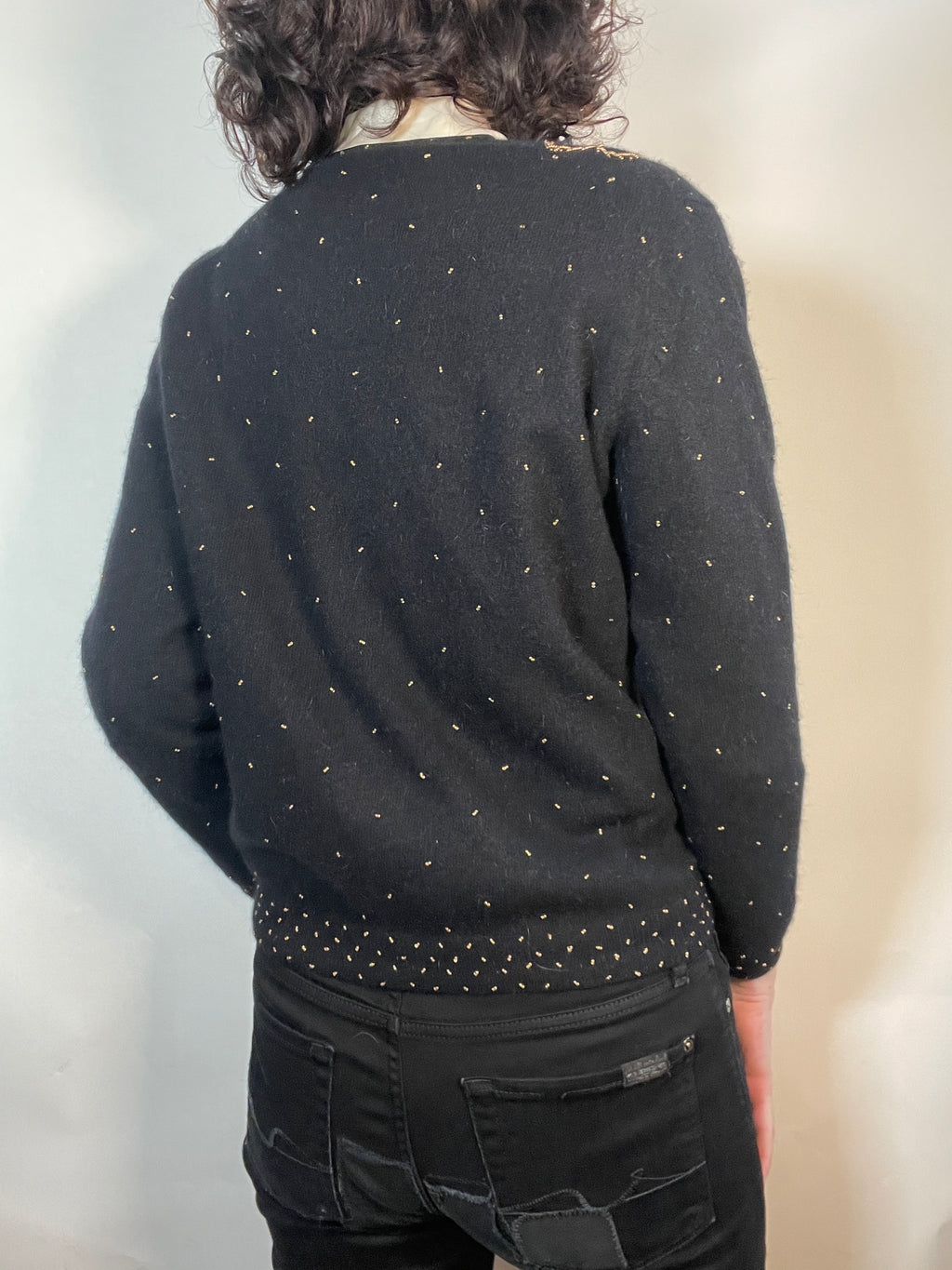 VTG 50s Beaded Cashmere Cardigan GOLD on Black