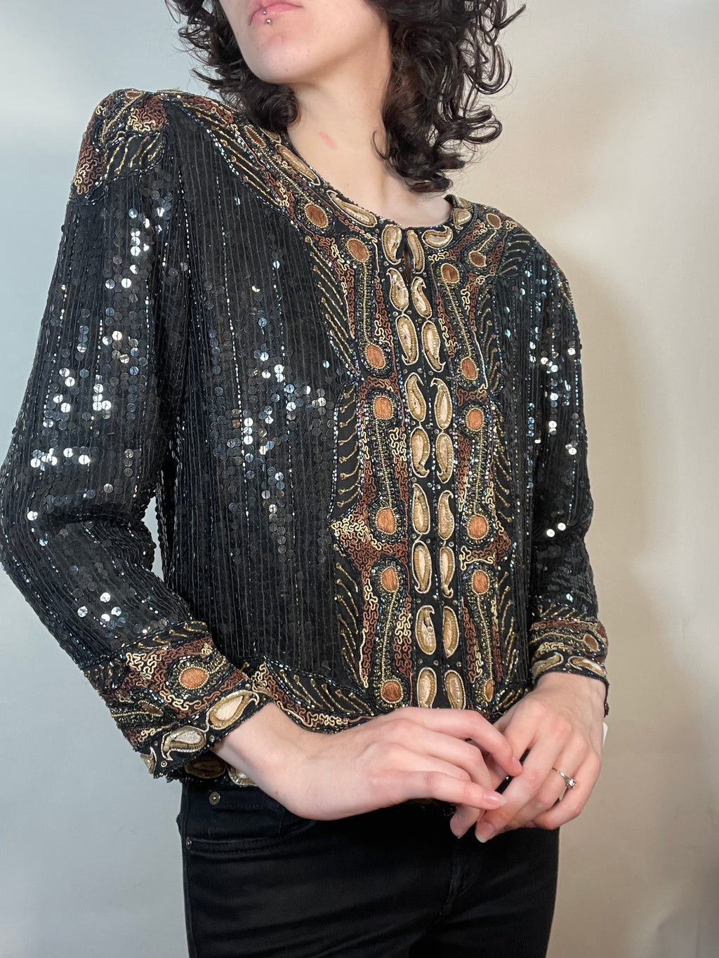 VTG 80s Beaded & Embroidered SILK Jacket Blouse