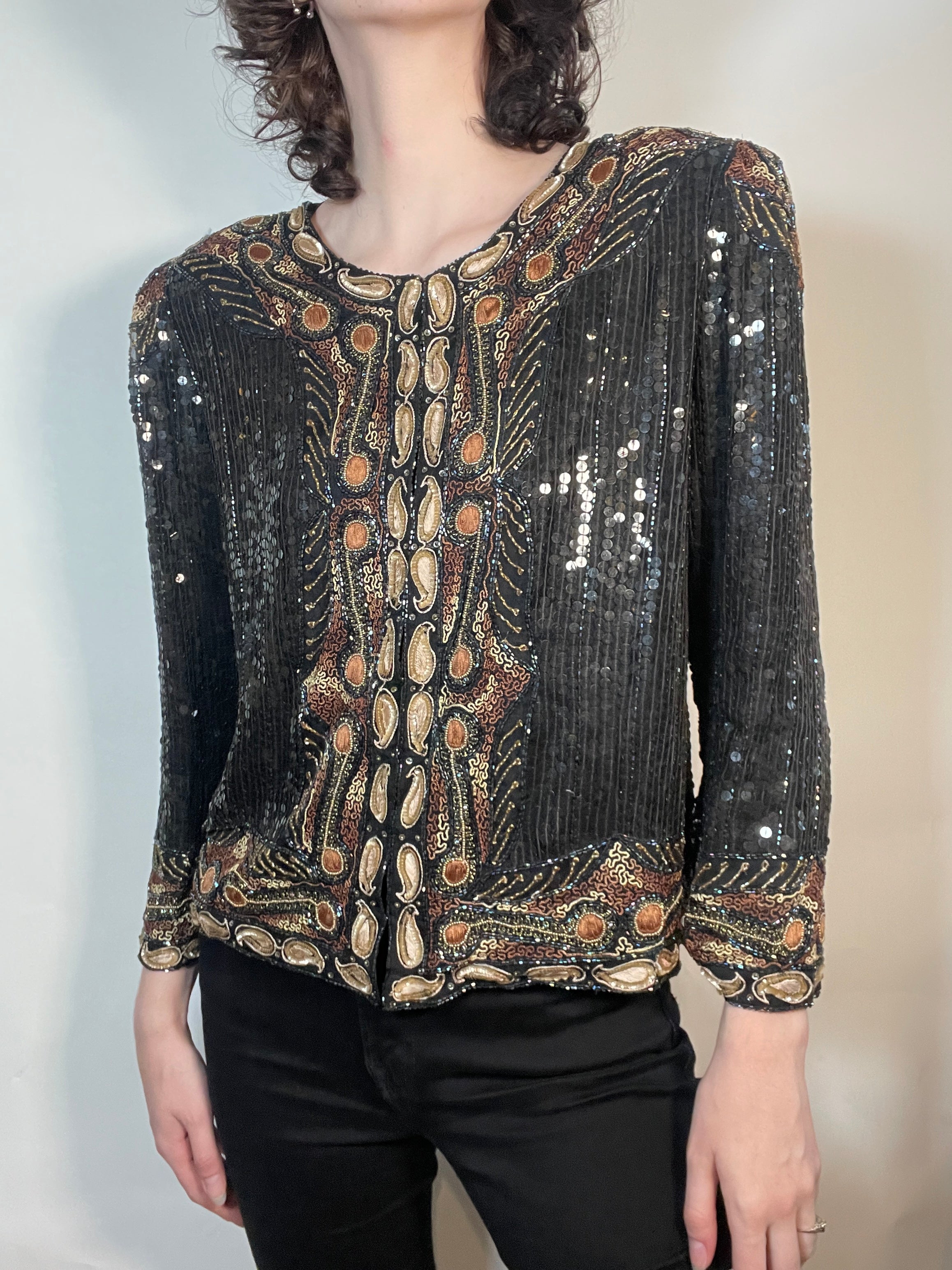 VTG 80s Beaded & Embroidered SILK Jacket Blouse
