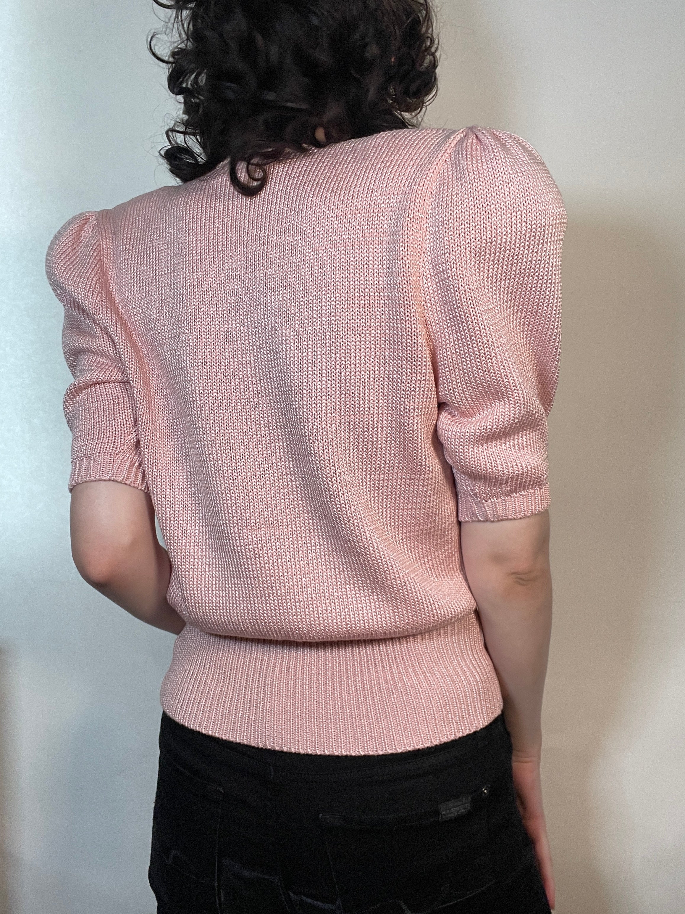 VTG 80s Beaded Pink Sweater Pouf sleeves