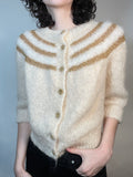 Vtg 60s White MOHAIR & GOLD Cardigan