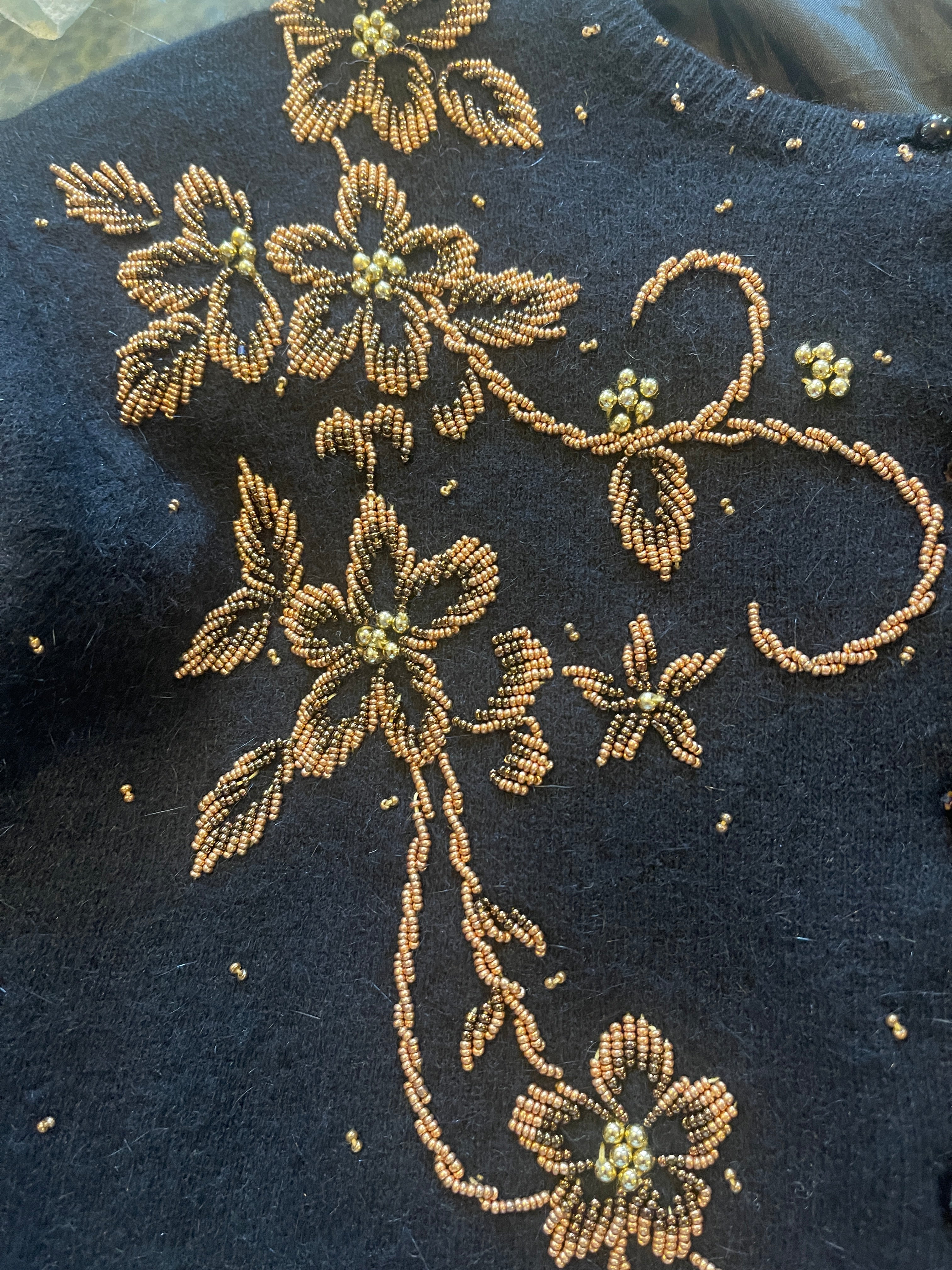 VTG 50s Beaded Cashmere Cardigan GOLD on Black