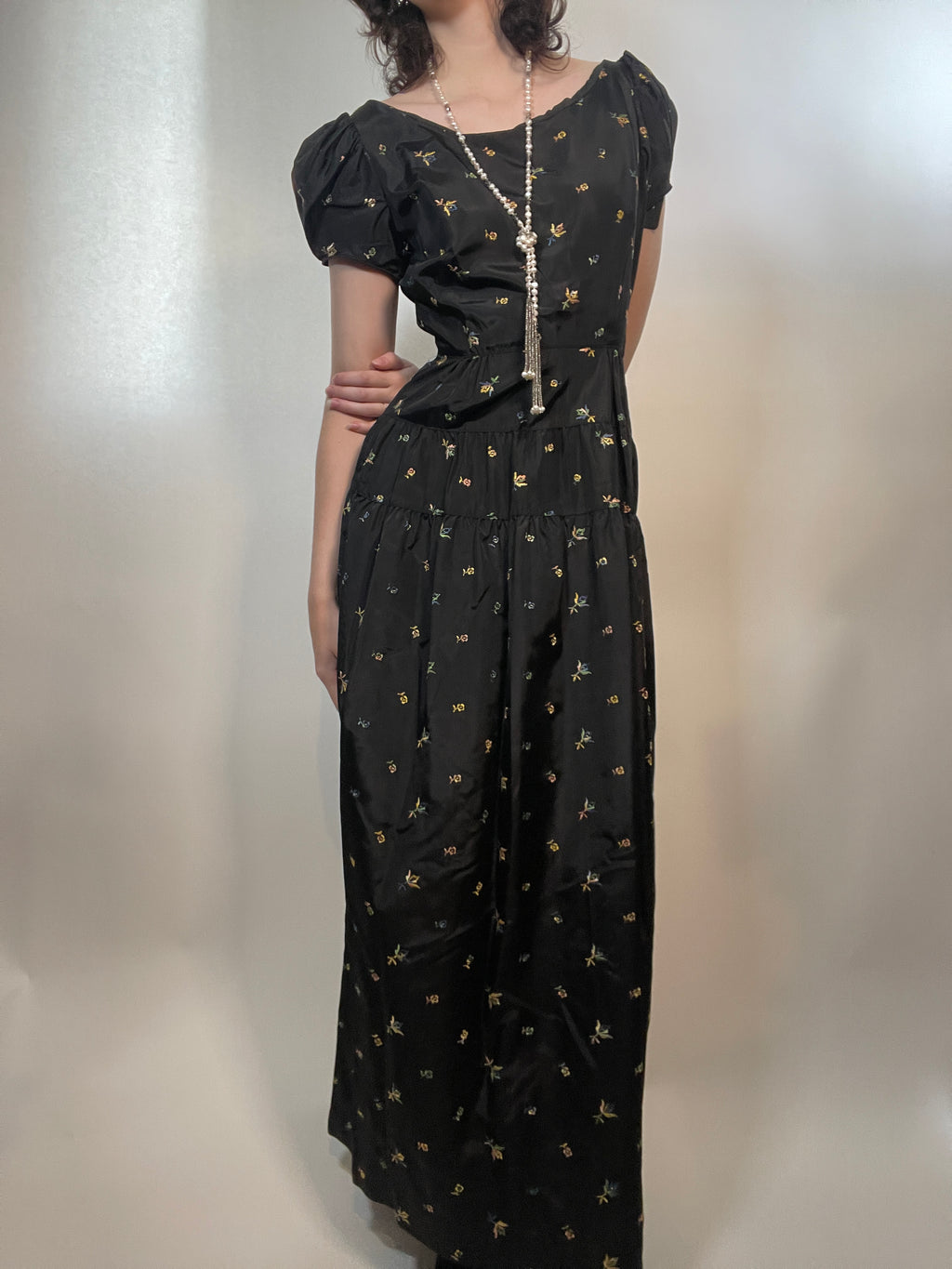 Vtg 40s Embroidered Taffeta Party Dress Early 40s