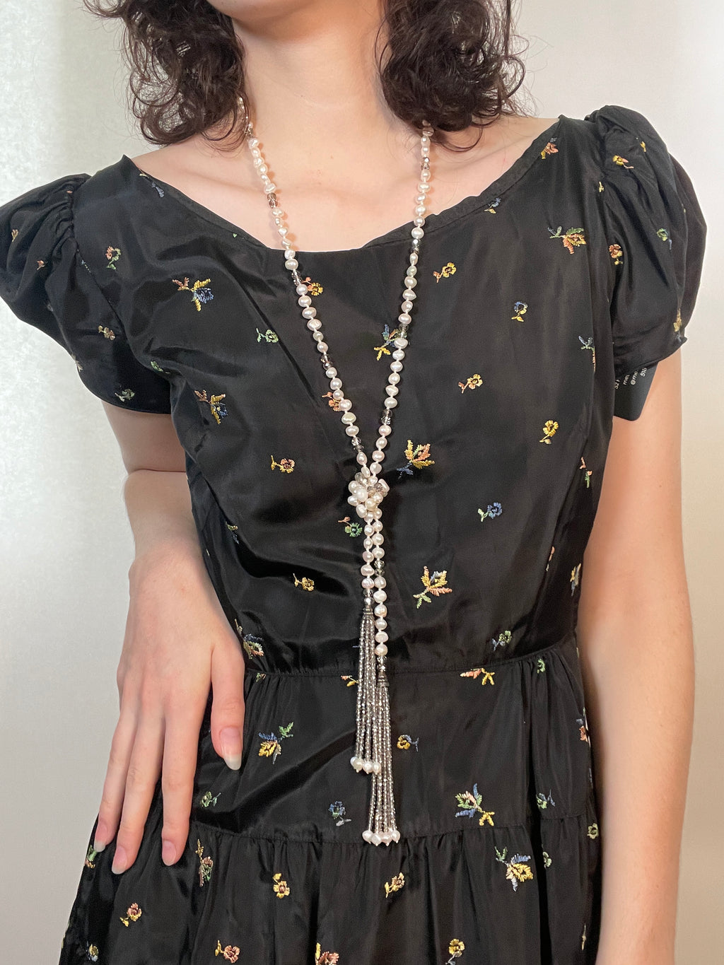 Vtg 40s Embroidered Taffeta Party Dress Early 40s