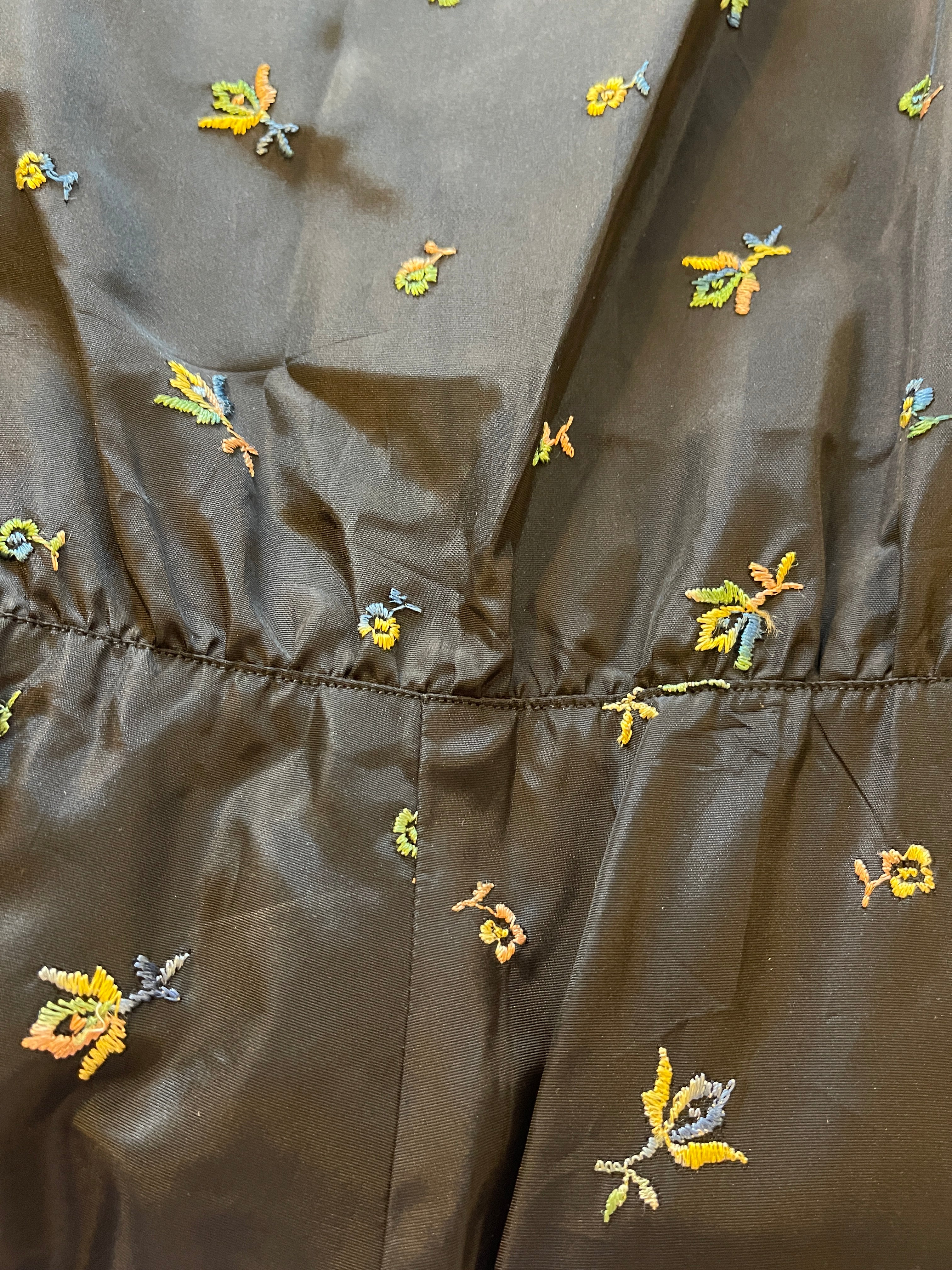 Vtg 40s Embroidered Taffeta Party Dress Early 40s