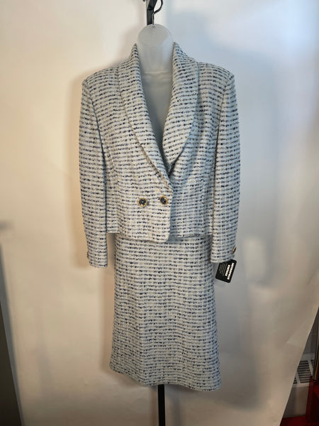 ST JOHN COUTURE Soft Blue Tweed 2 pc Suit Size 8-12