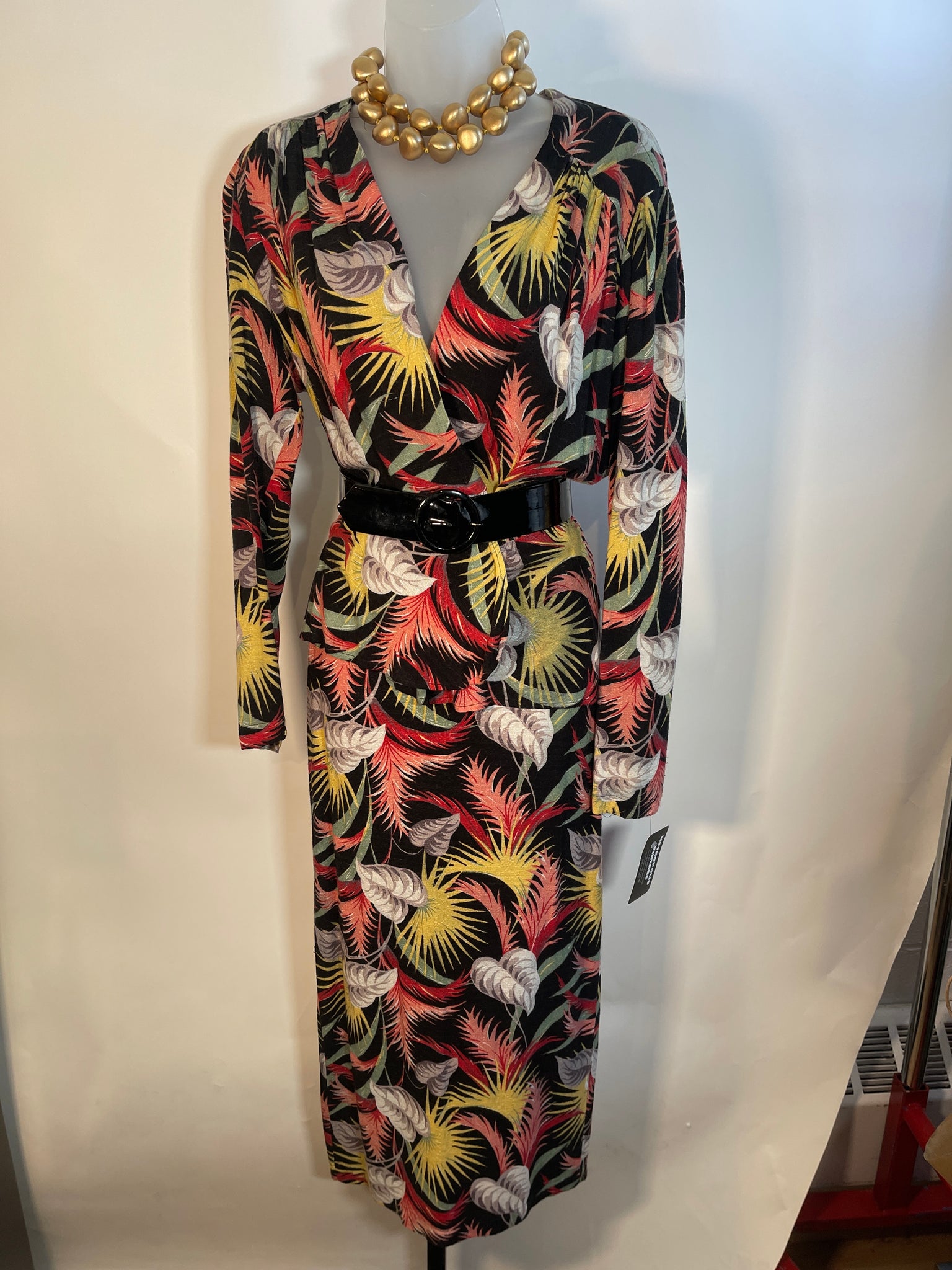 VTG 80s NORMA KAMALI w/40s Print 2 pc Dress