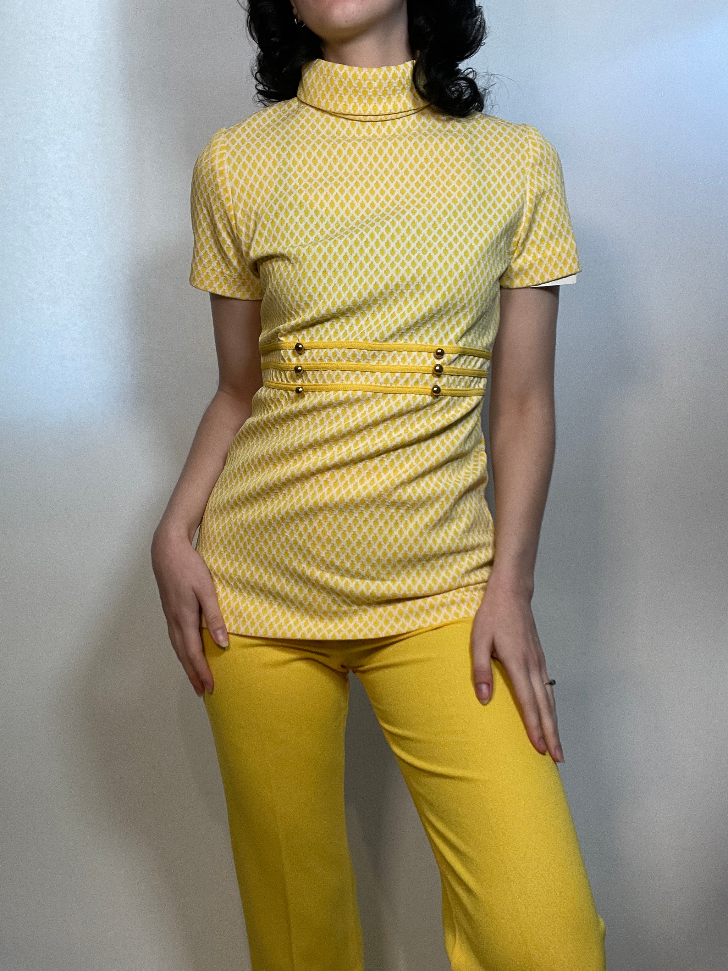VTG 70s Cute Yellow Pant SET, MOD, New Old Stock-Never worn