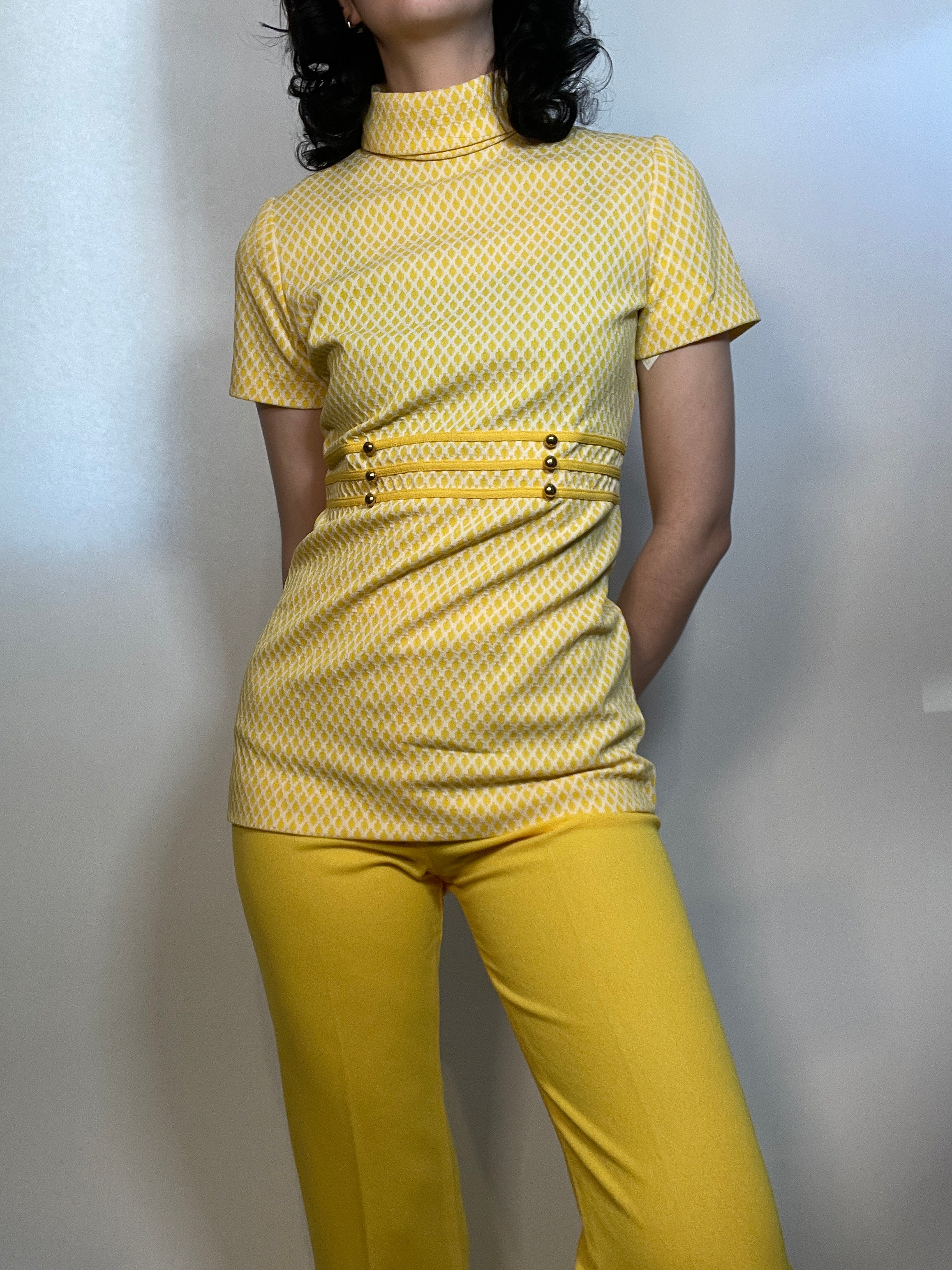VTG 70s Cute Yellow Pant SET, MOD, New Old Stock-Never worn