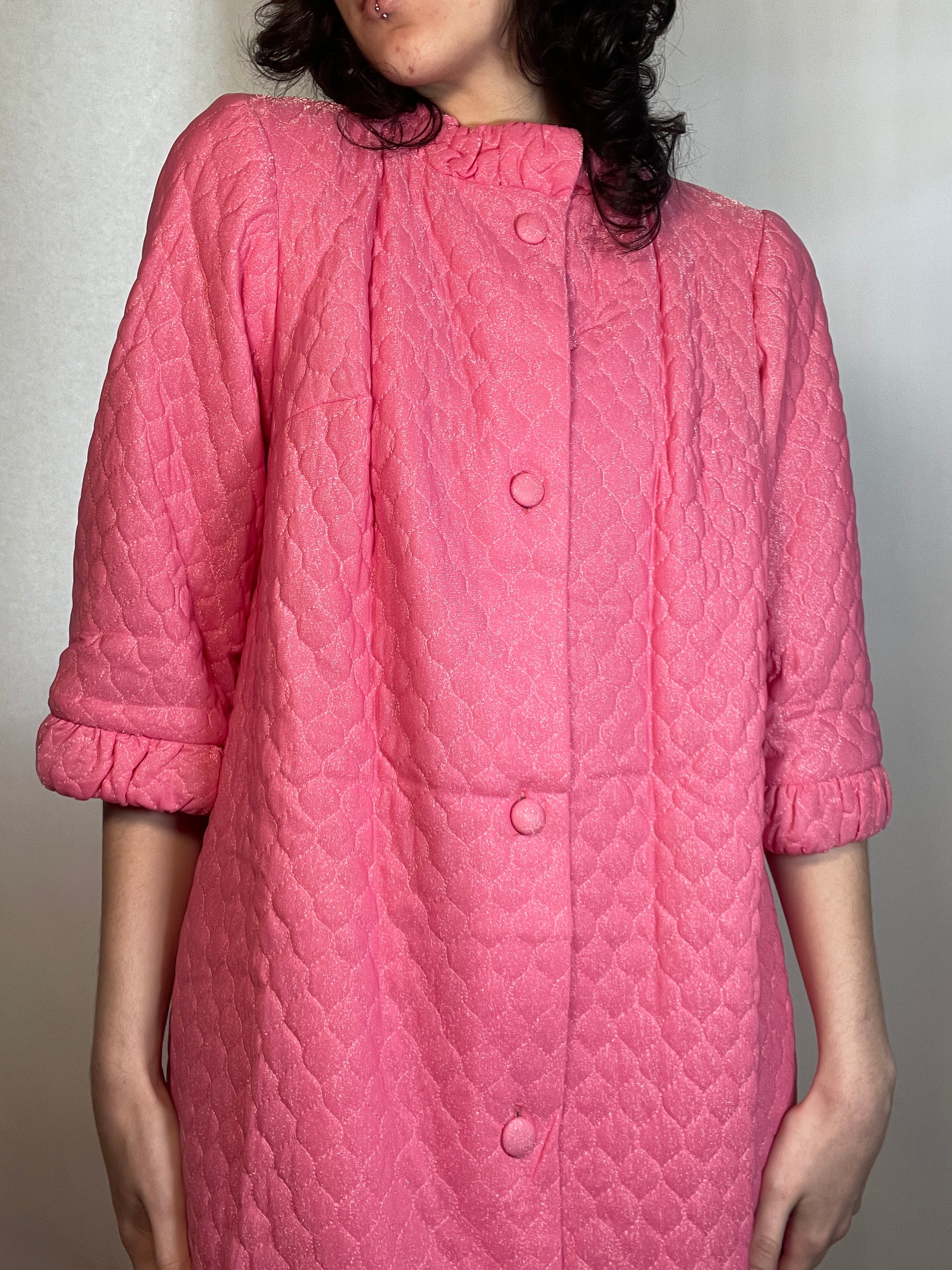 Vtg 60s-70s New Old Stock Quilted Robe/ Coat Hot Pink