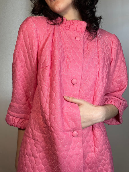 Vtg 60s-70s New Old Stock Quilted Robe/ Coat Hot Pink