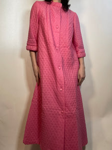 Vtg 60s-70s New Old Stock Quilted Robe/ Coat Hot Pink