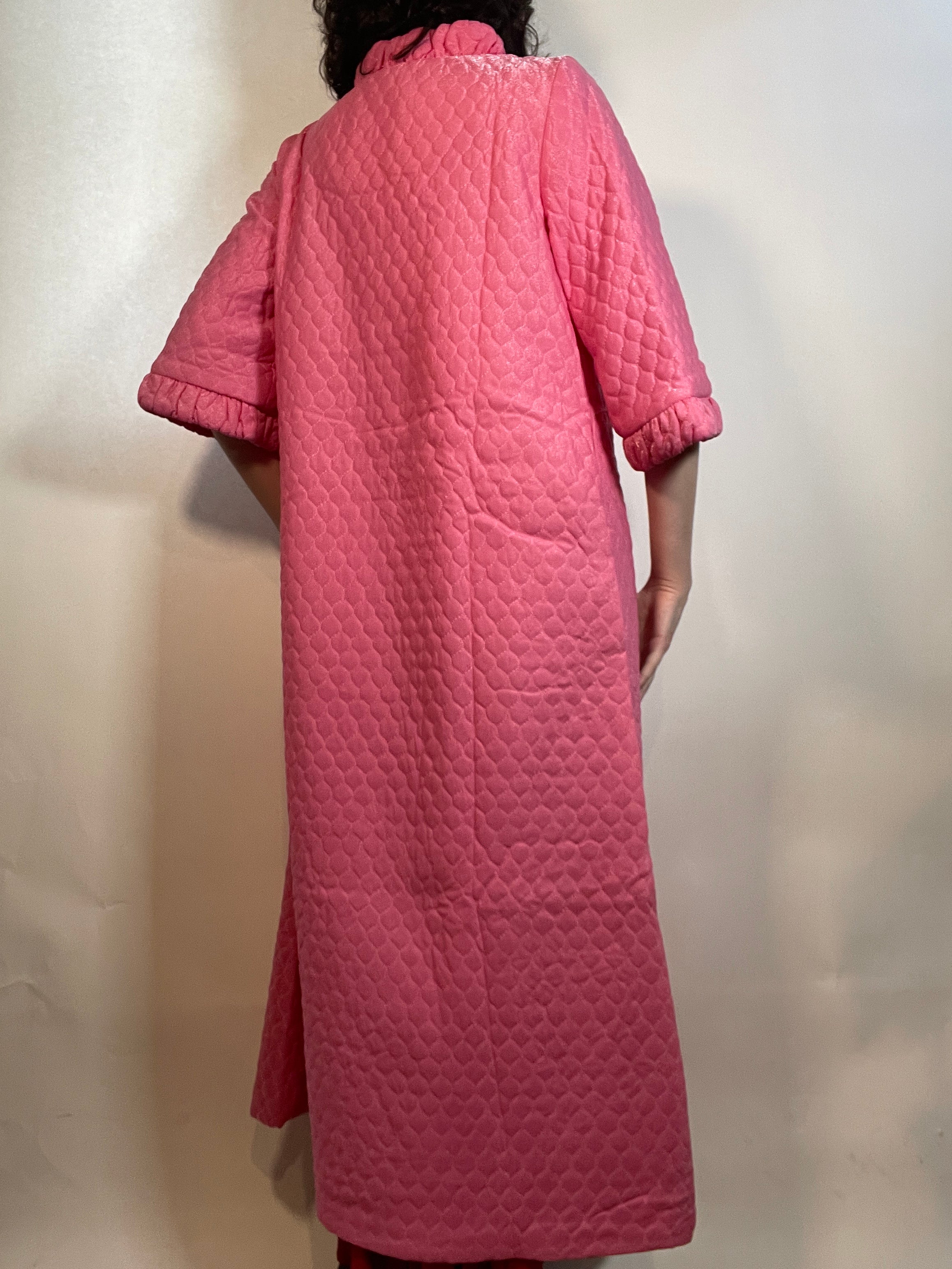 open lace back dress Vtg 60s-70s New Old Stock Quilted Robe/ Coat Hot Pink
