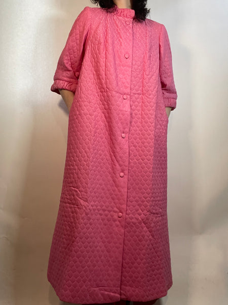 Vtg 60s-70s New Old Stock Quilted Robe/ Coat Hot Pink