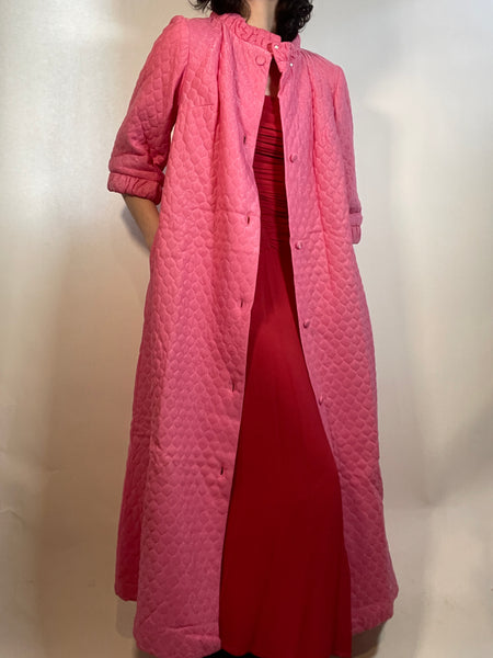 Vtg 60s-70s New Old Stock Quilted Robe/ Coat Hot Pink