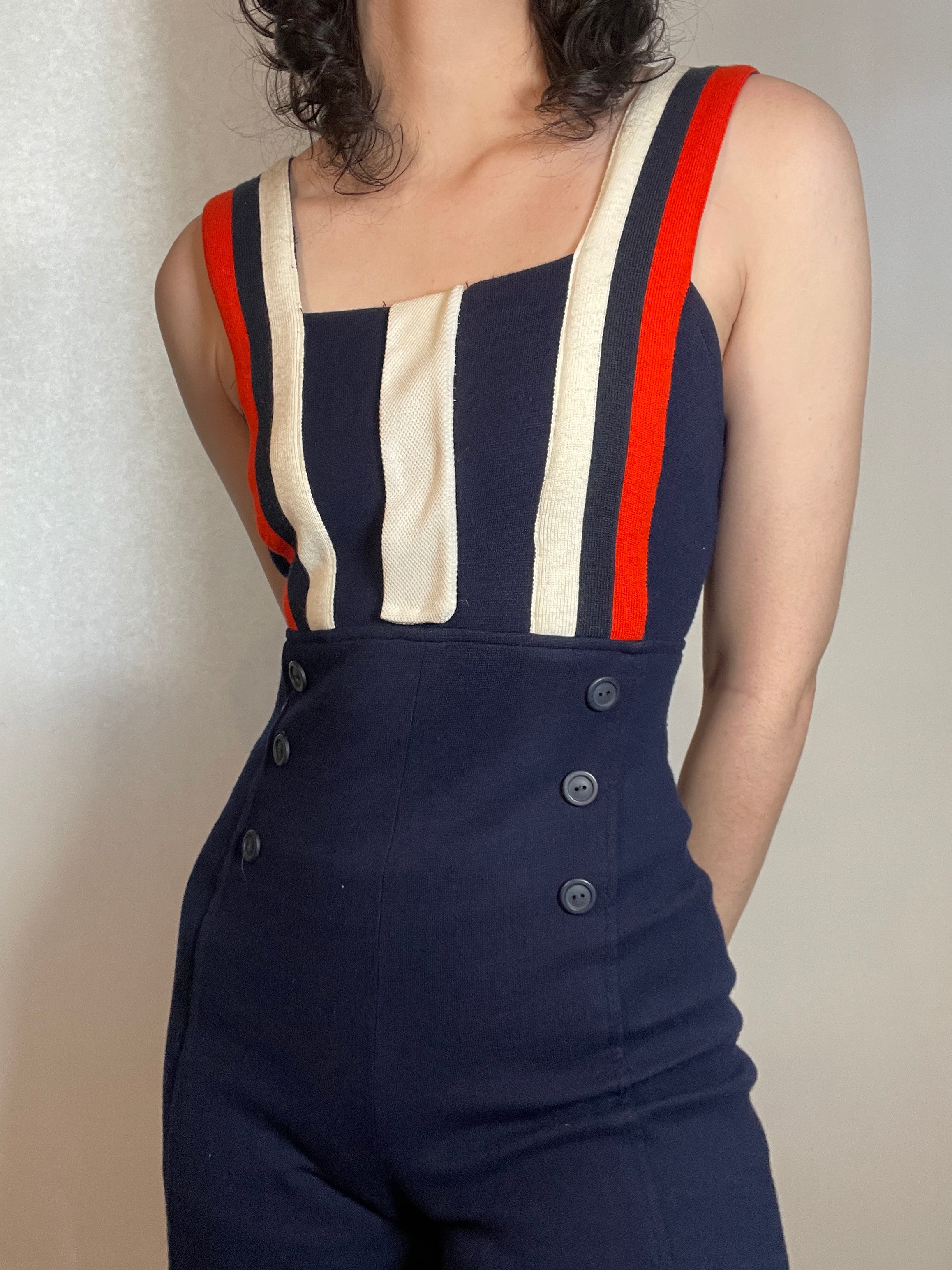 VTG 70s JOSHUA TREE Label JUMPSUIT Disco , Red, White, Blue. SMALL
