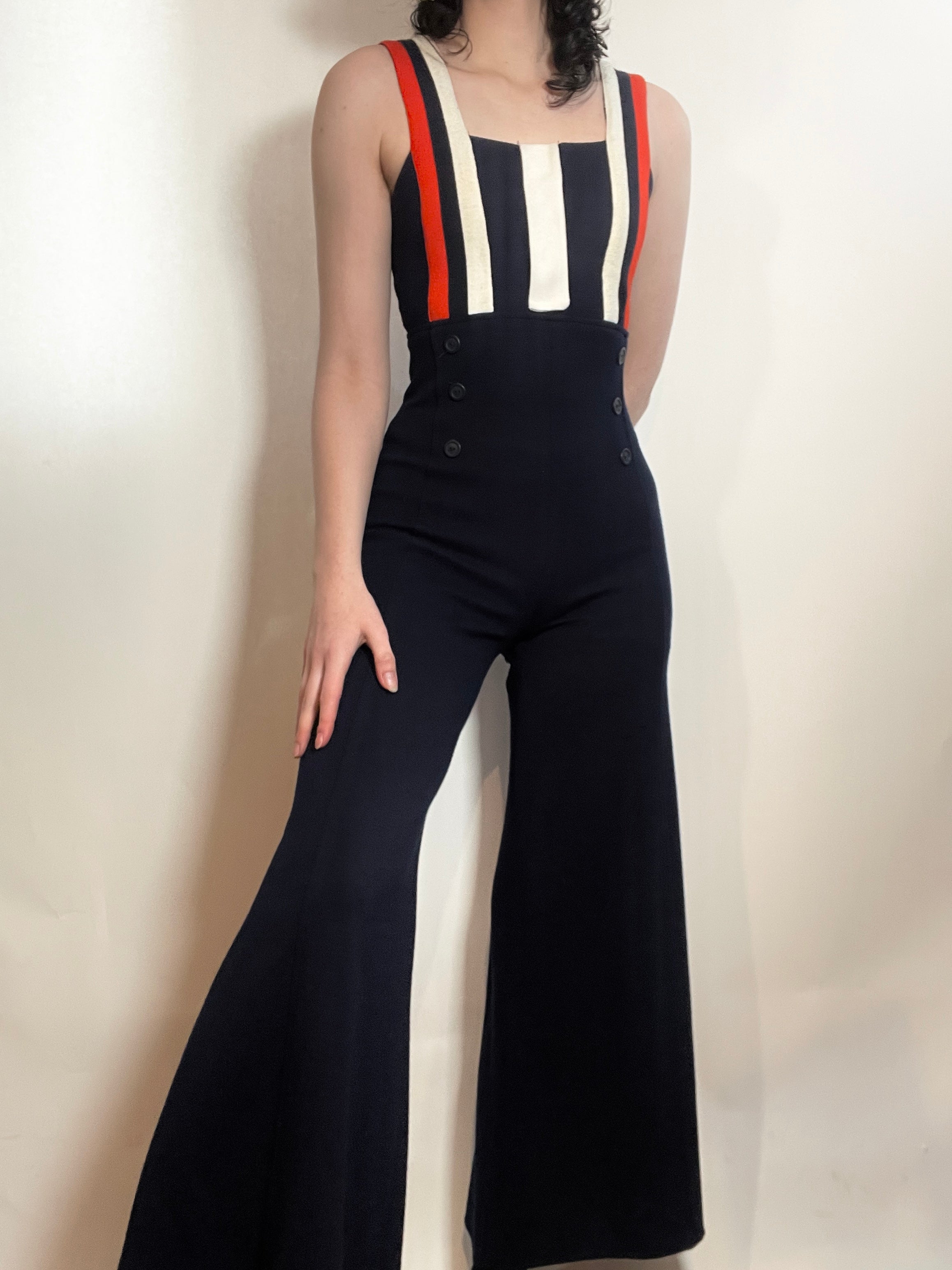 Mr,STYLE 　Captains #BRETHABLEセットアップ　M VTG 70s JOSHUA TREE Label JUMPSUIT Disco , Red, White, Blue. SMALL