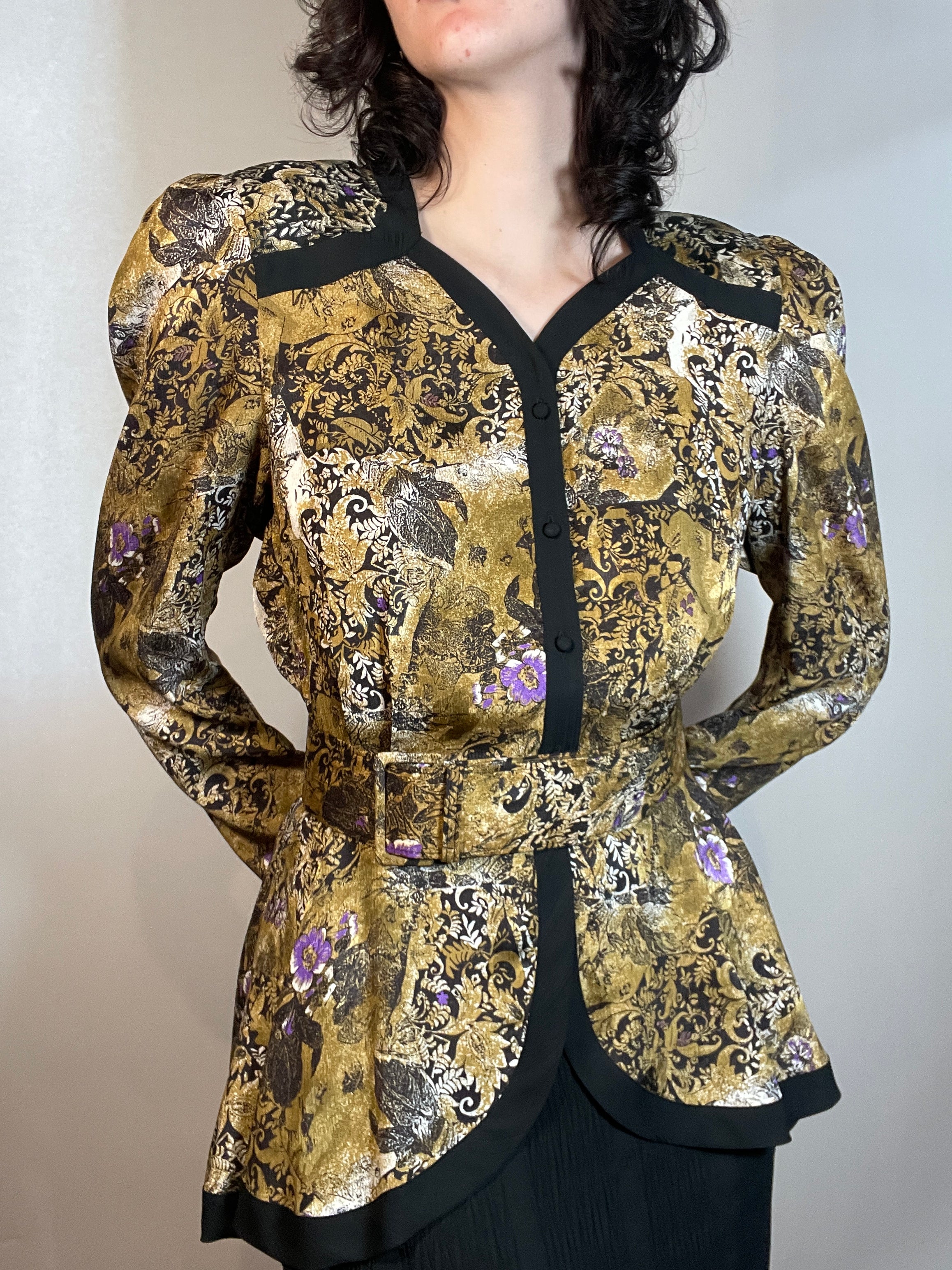 Vtg 80s DIANE FRES 2 piece suit/ Dress with Peplum Jacket & Skirt