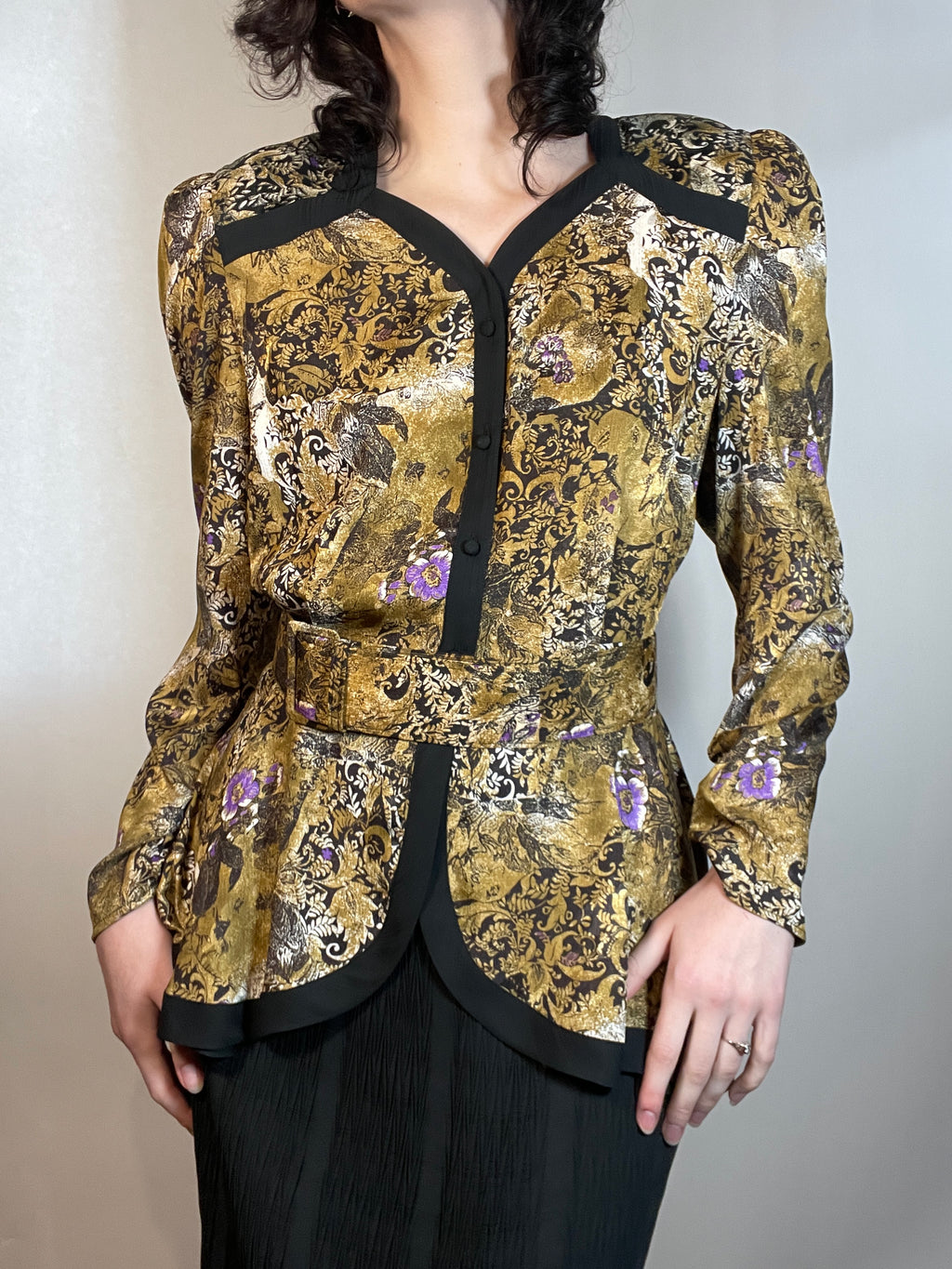 Vtg 80s DIANE FRES 2 piece suit/ Dress with Peplum Jacket & Skirt
