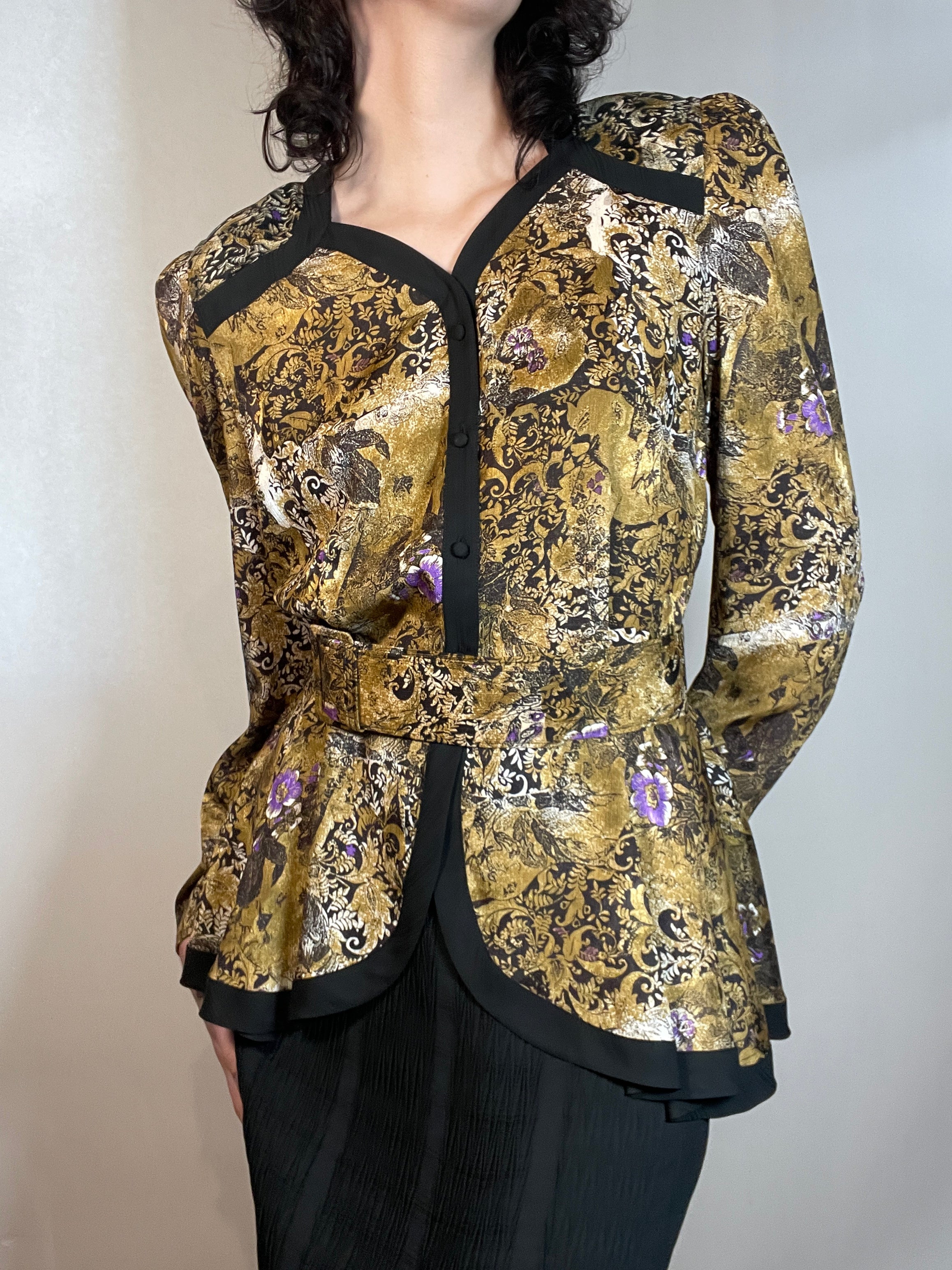 Vtg 80s DIANE FRES 2 piece suit/ Dress with Peplum Jacket & Skirt