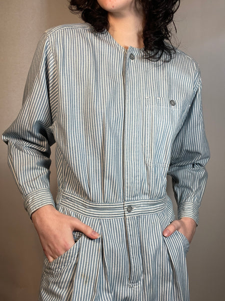 Vtg 70s Striped Denim Twill JUMPSUIT