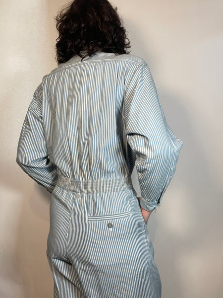 Vtg 70s Striped Denim Twill JUMPSUIT