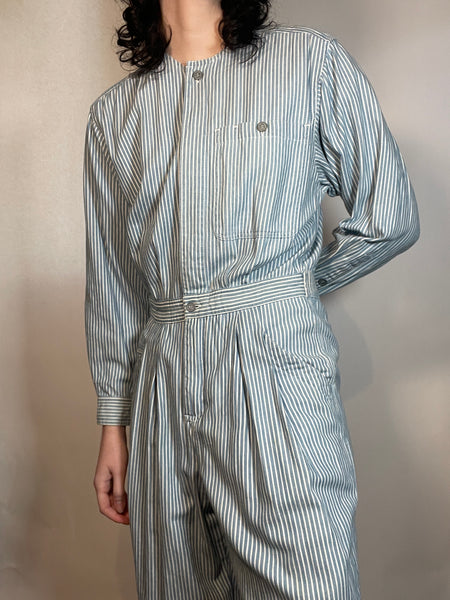 Vtg 70s Striped Denim Twill JUMPSUIT