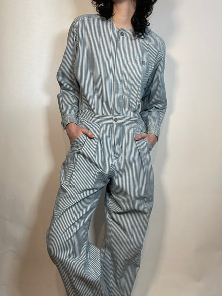 Vtg 70s Striped Denim Twill JUMPSUIT